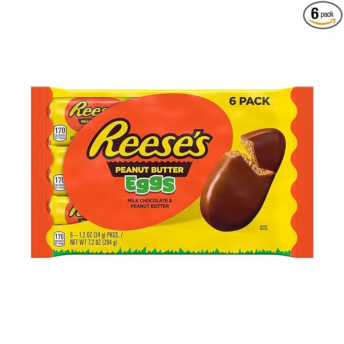 REESE'S Milk Chocolate Peanut Butter Eggs, Easter Basket Easter Candy Packs, 1.2 oz (6 Count) | Amazon (US)
