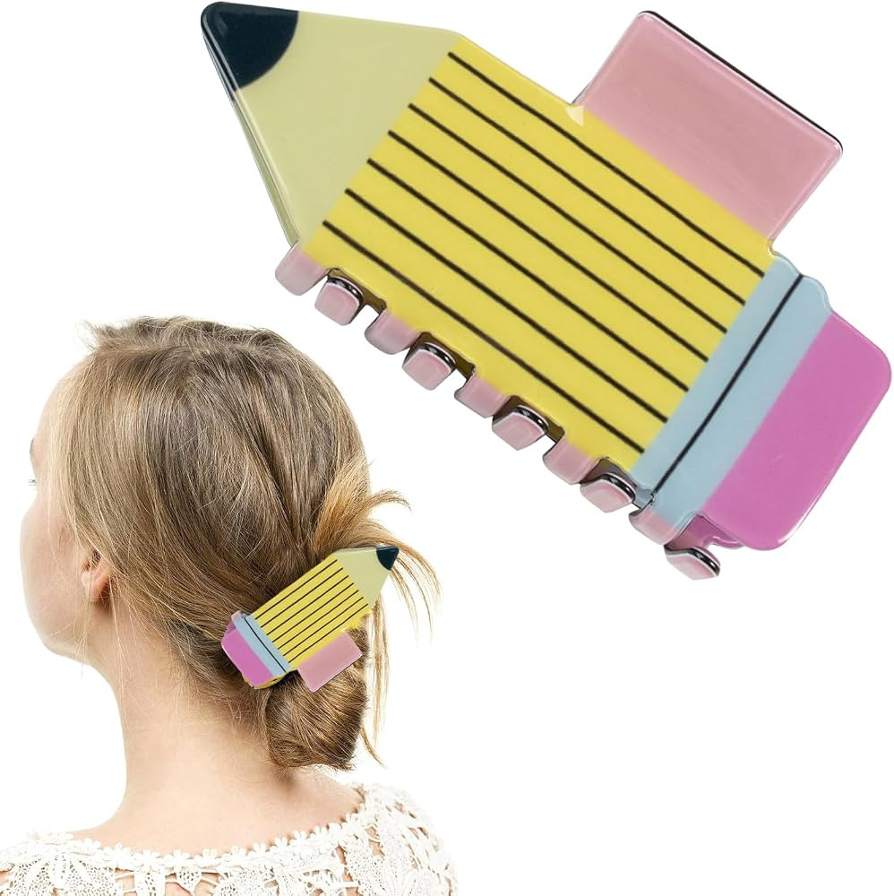 Back to School Hair Clips Yellow Pencil Hair Claw Clip Funny School Hold Hair Jaw Clips for Teach... | Amazon (US)