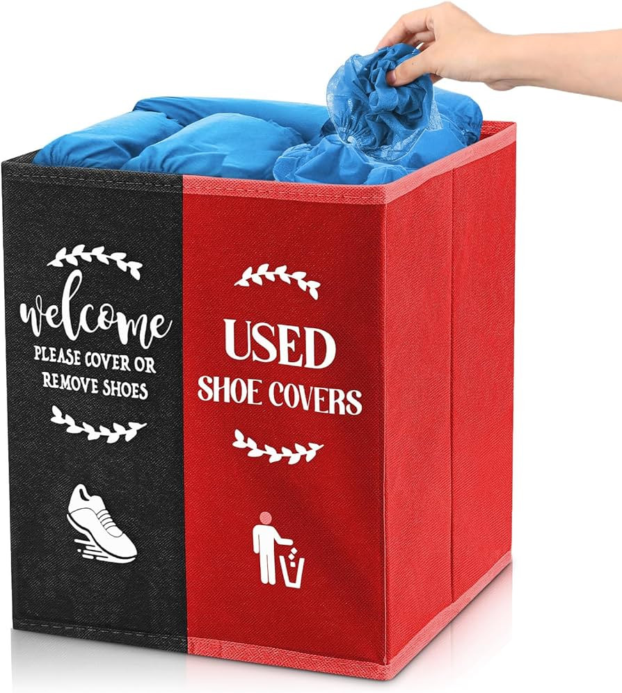 Shoe Cover Box Dispenser Foldable Storage Bin Holder with Used Shoe Covers and Welcome Please or ... | Amazon (US)