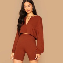 Zip-Up Crop Top & Biker Shorts Set | SHEIN