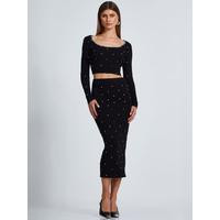 Quiz Black Knit Diamante Midi Skirt | Very (UK)