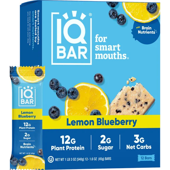 IQBAR Clean Plant Protein Bars - Lemon Blueberry - 12 Count - Keto, Vegan, High Fiber, Gluten and... | Walmart (US)