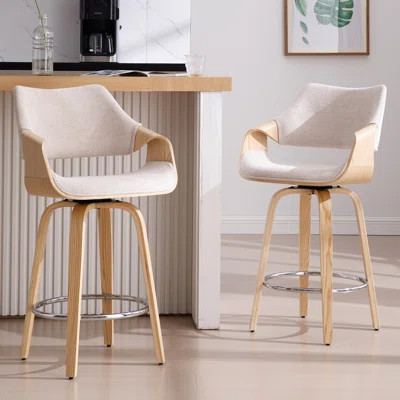 Modern Upholstered Counter Stools, 26 Inch Swivel Bar Stools With Hollow Back And Wooden Legs For Kitchen Island,Kitchen Bar Height Stools | Wayfair North America