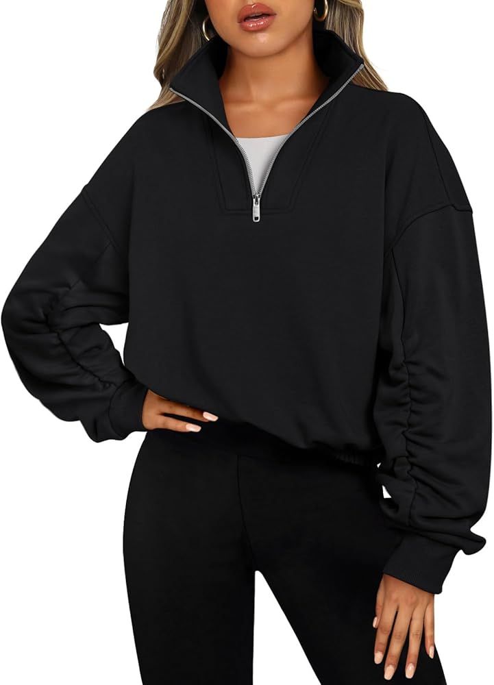 Trendy Queen Half Zip Pullover Womens Sweatshirts Hoodies Quarter Zip Long Sleeve Cropped Fall Ou... | Amazon (US)