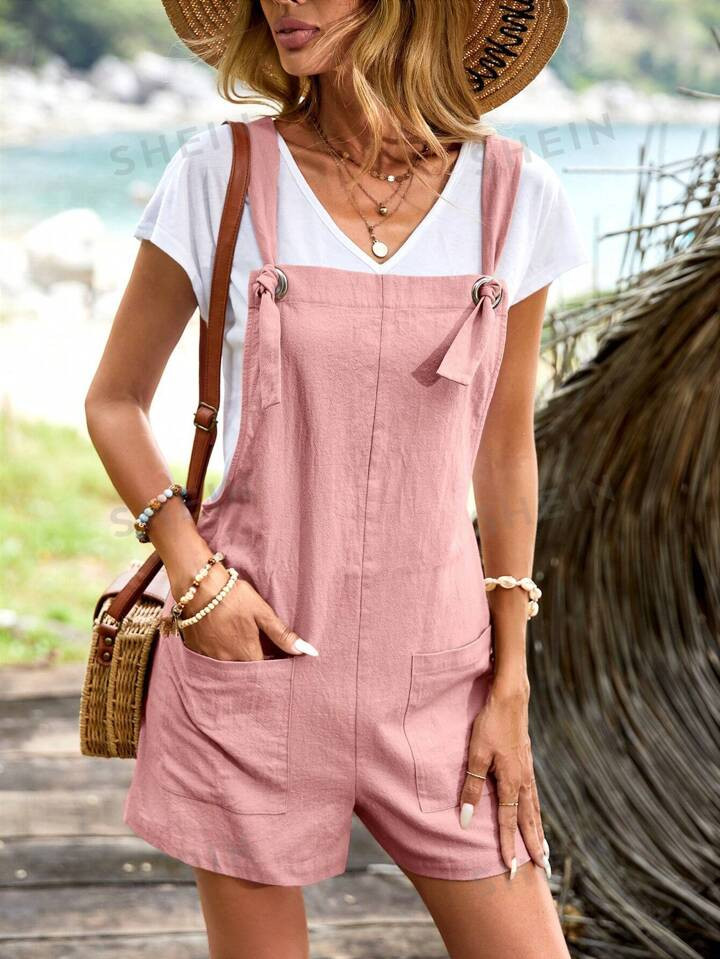 SHEIN LUNE Dual Pocket Overall Romper Without Tee | SHEIN