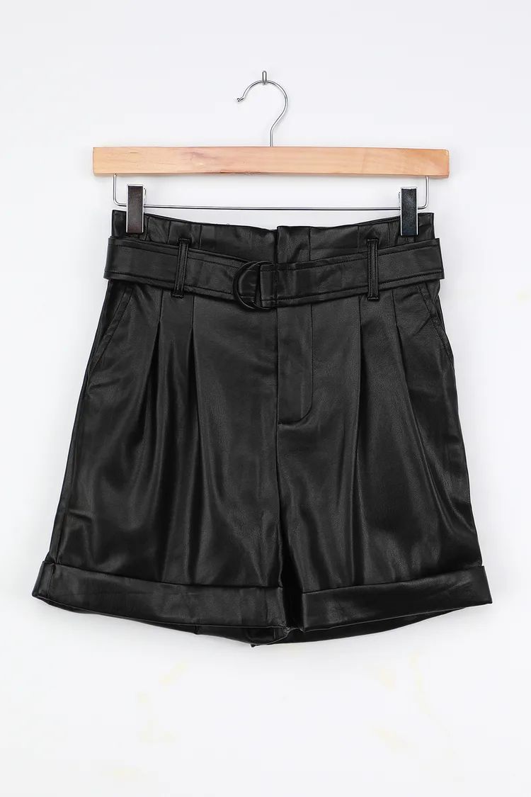 Take a Ride Black Vegan Leather Paperbag Waist Shorts | Lulus (US)