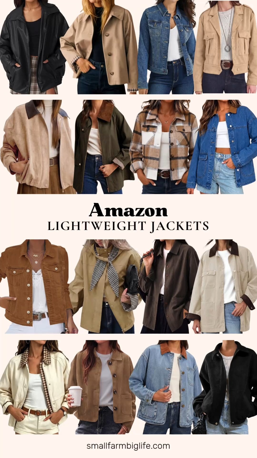 Lightweight jackets are the easiest way to layer for fall, and this Amazon edit has every style you need in cozy neutrals. From plaid shackets to faux suede and denim, these are perfect for that in between weather when it is not quite cold enough for a heavy coat yet.

For a classic layer, the plaid cropped shacket and denim jean jackets in stretch fitted and vintage blue wash are great everyday basics you can throw over any outfit. If you want something a little more elevated, the faux suede cropped jackets and faux suede bomber jackets come in khaki and dark brown with lapel collars, perfect for country concert or western inspired outfits.

The barn jacket trend continues to be a favorite this fall, and there are several great options here, including a dark army green barn jacket with a brown collar and plaid cuffs, a cream corduroy collar barn jacket, and an oversized denim barn jacket with a corduroy collar. All of them have that cozy, utility inspired look with multiple pockets for function.

For something with more edge, the black oversized faux leather moto jacket and the black faux suede bomber jacket both bring a boyfriend biker feel that is easy to dress up or down, and the khaki oversized trench with plaid lining is a great transitional piece for cooler days.

Shop the full lightweight jacket edit below to find your perfect fall layering piece.

#LTKfindsunder50 #LTKSeasonal #LightweightJackets #FallFashion2026 #BarnJacket #FauxSuedeJacket #AmazonFashionFinds #NeutralWardrobe #FallLayering #CozyFallStyle 

 #LTKgrwm #LTKootd #LTKOver40