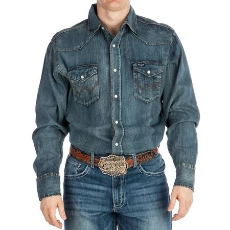 Wrangler Mens Denim Work Shirt S Antique Blue | Walmart (US)