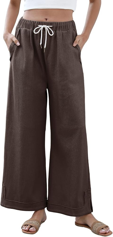 Athlisan Womens Baggy Wide Leg Palazzo Pants Casual Loose Drawstring Elastic Waisted Lounge Trous... | Amazon (US)