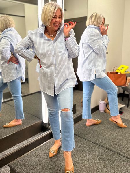 Nordstrom, oversized poplin button down, large 
Mother jeans, size 31


#LTKSeasonal #LTKxNSale #LTKFind