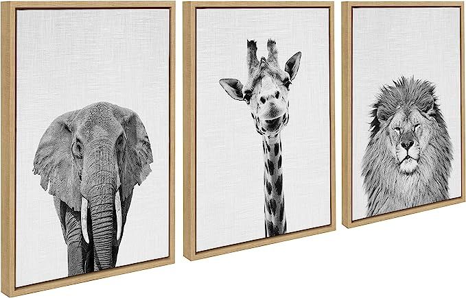 Amazon.com: Kate and Laurel Sylvie Elephant, Giraffe and Lion Framed Canvas Wall Art Set by Simon... | Amazon (US)