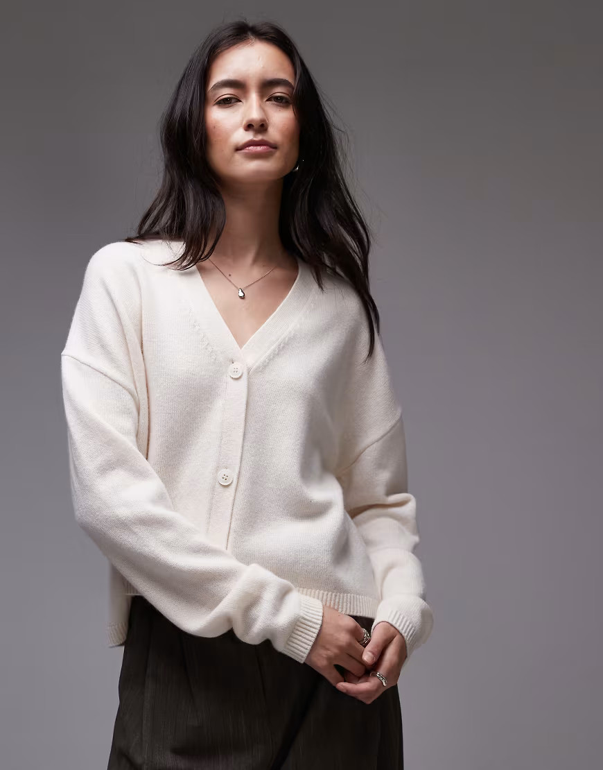 & Other Stories knitted cardigan with v-neck in light beige-Neutral | ASOS (Global)