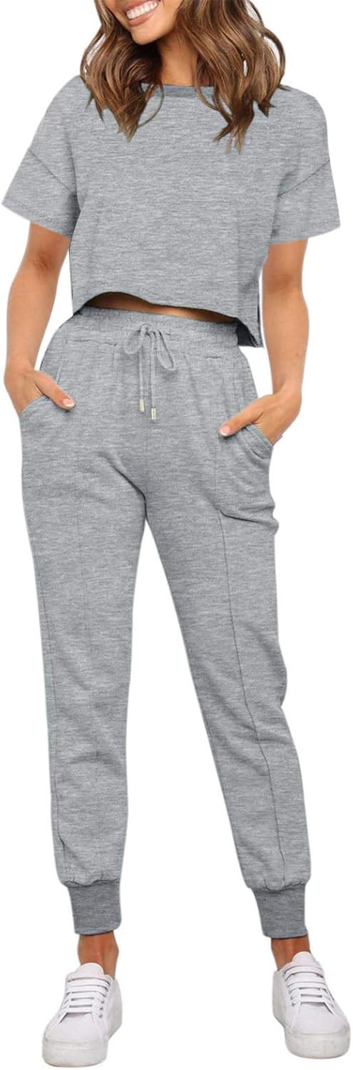 ZESICA Women's Long Sleeve Crop Top and Pants Pajama Sets 2 Piece Jogger Long Sleepwear Loungewea... | Amazon (US)