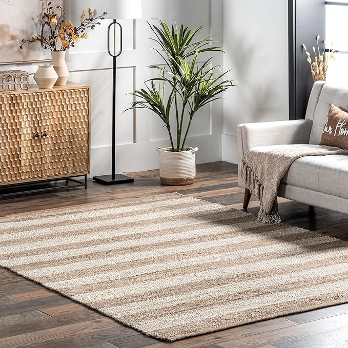 nuLOOM Alisia Flatweave Striped Jute Area Rug, 4x6, Off-white | Amazon (US)