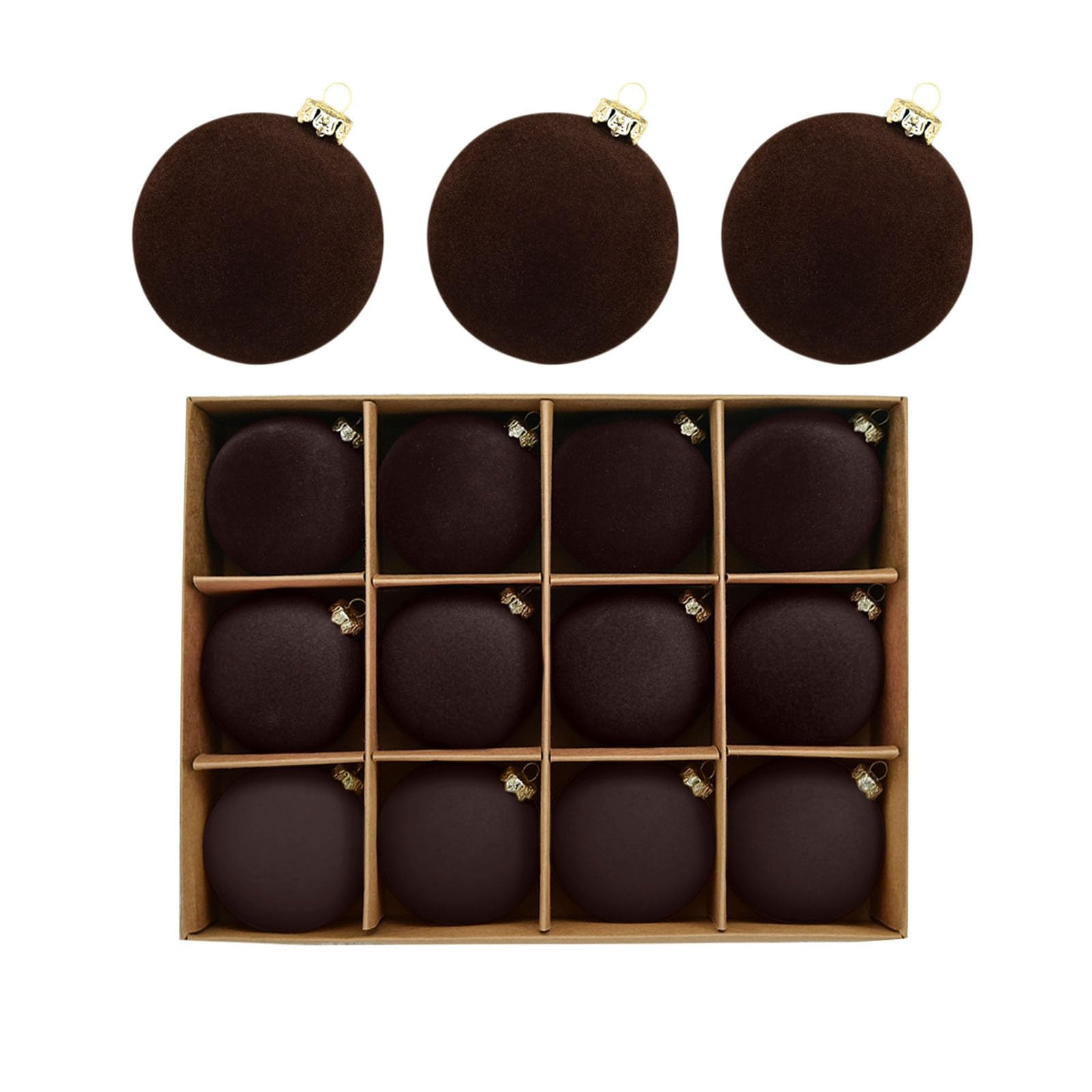 Velvet Brown Christmas Baubles - 12 Pcs, 60mm Large Shatterproof Ornaments with Hanging Loop - Pe... | Amazon (UK)