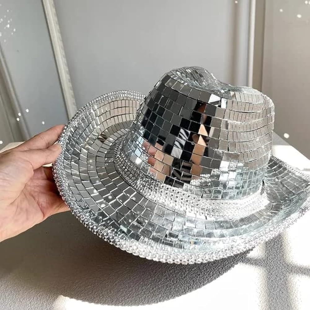 HKLCXYIG Disco Ball Cowboy Hat Women Men Western Sparkly Glitter Space Hat Silver Mirror Cowgirl ... | Amazon (US)