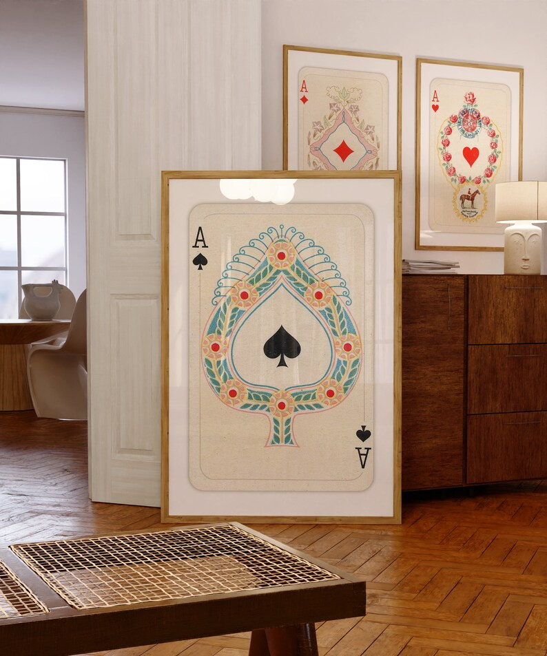 Trendy Retro Wall Art Set of 3, Lucky You Poster, Vintage Playing Card Poster Aesthetic, Ace Card... | Etsy (US)