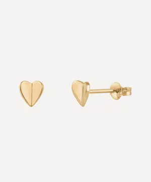 9ct Gold Bijou Mini Folded Heart Stud Earrings | Liberty London (UK)