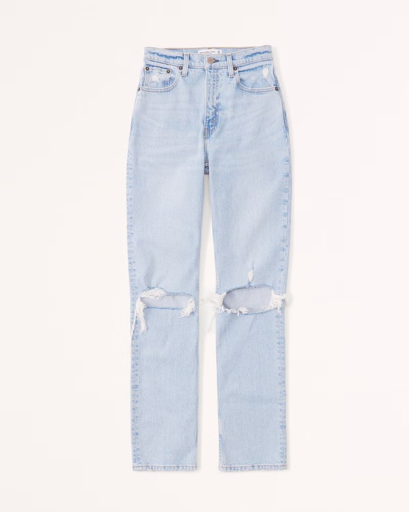 Abercrombie & Fitch Women's Ultra High Rise 90s Straight Jean in Medium Destroy - Size 36L | Abercrombie & Fitch (US)