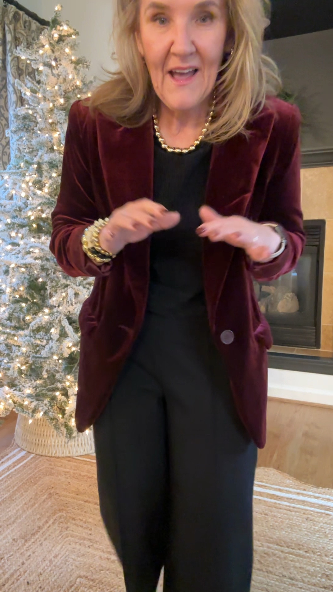 Very comfortable holiday party outfit. Would be perfect for an office party and office holiday lunch. The velvet blazer is a stretch velvet wearing a size medium. The top is a size medium also. The spanks wide leg Ponte knit pants. I’m wearing a large petite, but I really need the medium petite. So on these order your smaller size. Spanx 20% off code NANETTEXSPANX 

The Chico slingbacks are very comfortable and they are true size 

Nordstrom rack, Nordstrom rack finds 

#LTKWorkwear #LTKHoliday #LTKOver40