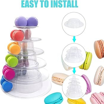 6 Tiers Round Macaron Tower Cake Stand Macaron Display Rack , Plastic Tiered Cake Dessert Serving... | Amazon (US)