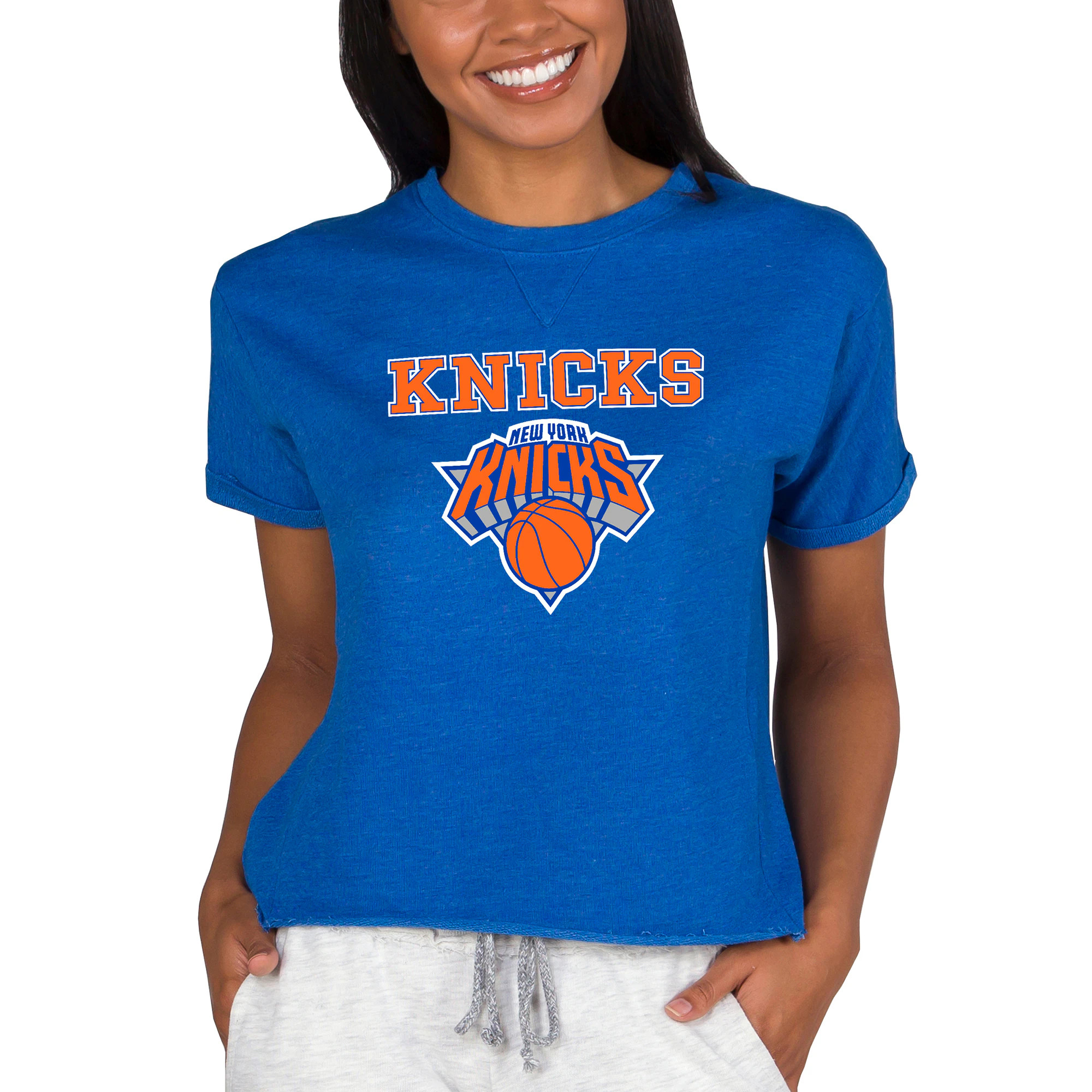 New York Knicks Concepts Sport NBA Women's Concepts Mainstream Terry SS Top - Royal | Fanatics
