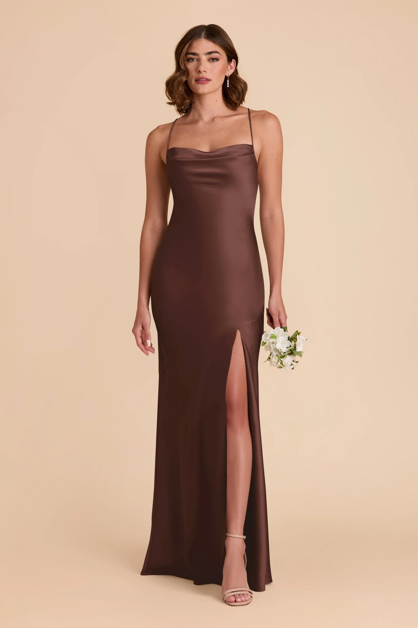 Chocolate Brown Bridesmaid Dress Matte Satin Size 2XS Birdy Grey Olivia | Birdy Grey