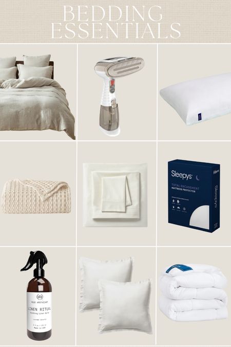Bedding essentials for the perfect bed ☁️ #comforter #pillows #sheets #steamer #linenspray #duvet #bedroom #bedding #quilt 

#LTKhome #LTKfindsunder100 #LTKfindsunder50