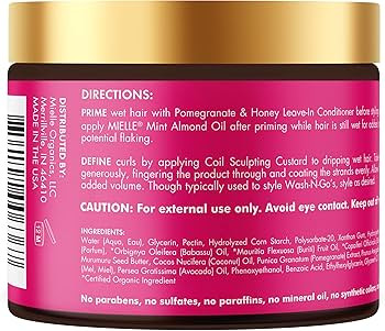 Mielle Organics Pomegranate & Honey Sculpting Custard, Natural Styling Cream Plus Moisture, For C... | Amazon (US)