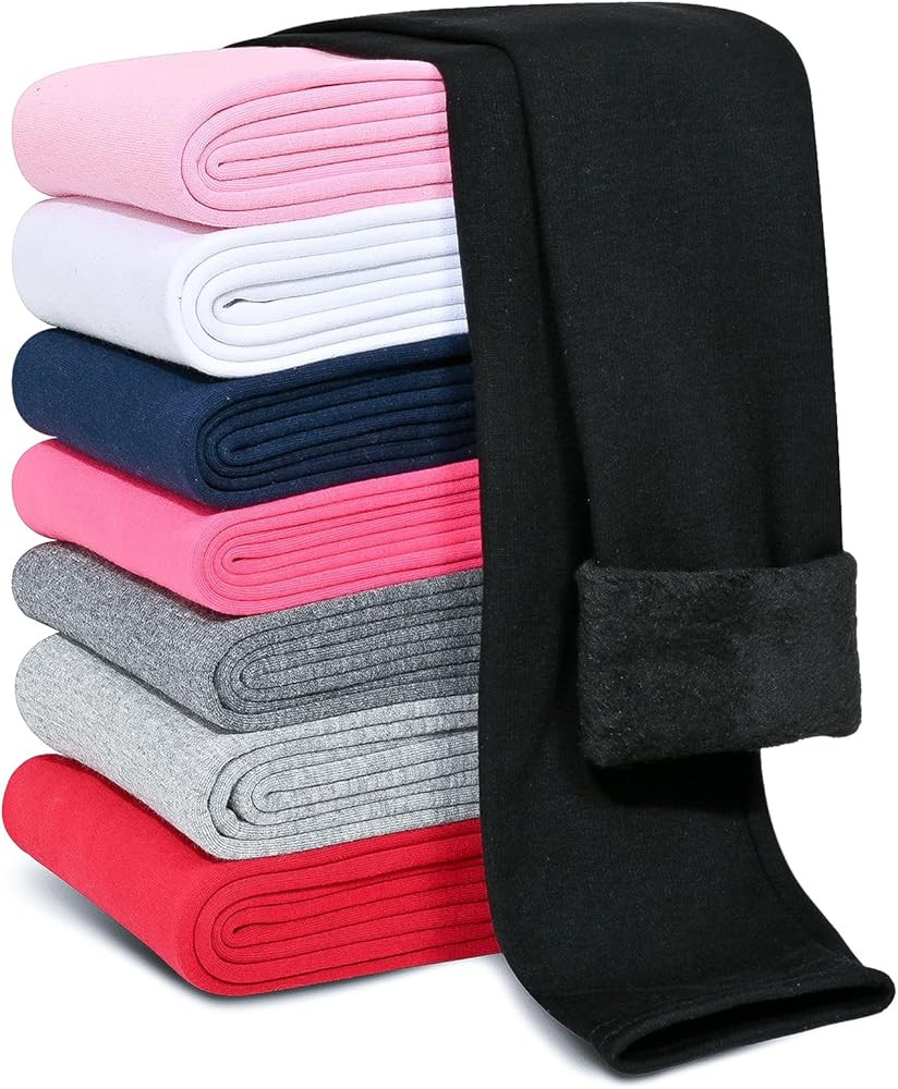 Girls Fleece Lined Leggings Cotton Kids Winter Warm Leggings Thick Thermal Tights Pants | Amazon (US)