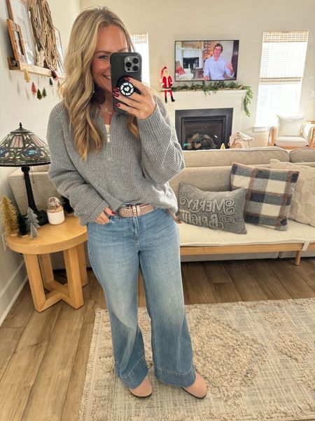 Casual OOTD 
Gray zip up sweater from Old Navy, Trouser denim jeans from J Crew, shoes are Birkenstock 

#LTKstyletip #LTKmidsize
