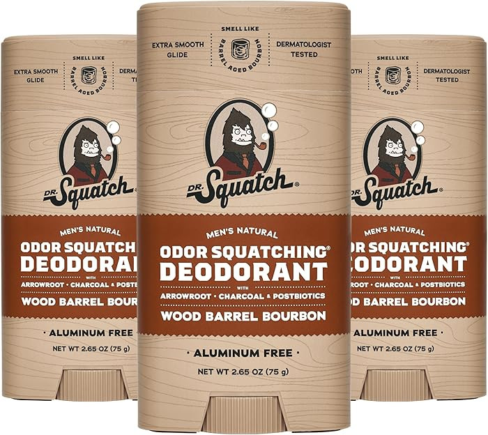 Dr. Squatch Natural Deodorant for Men 3 Pack Wood Barrel Bourbon – Odor-Squatching Men's Deodor... | Amazon (US)