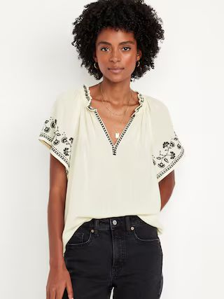 Embroidered Split-Neck Top | Old Navy (US)