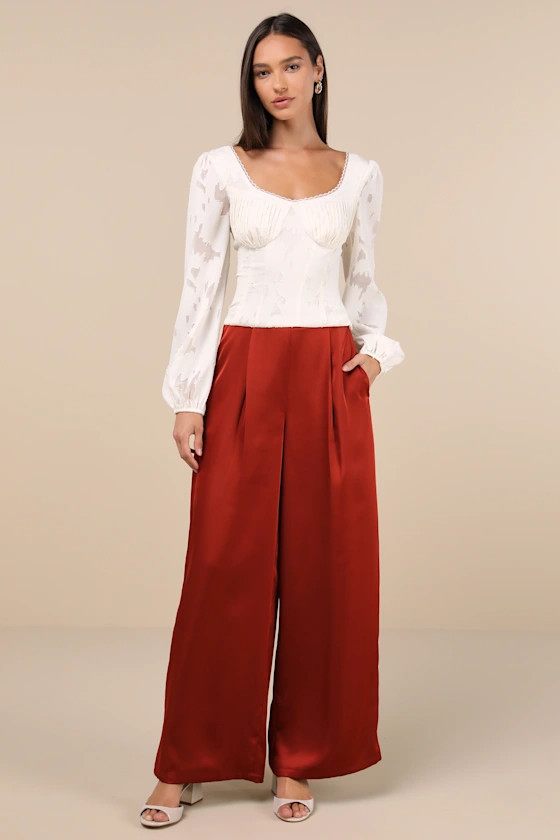 Stunning Chicness Rust Red Satin High-Rise Wide-Leg Pants | Lulus