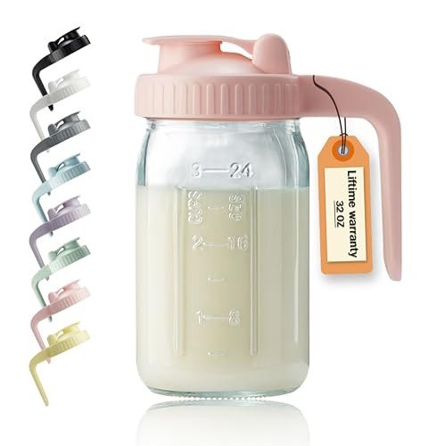 32oz Glass Pitcher with Lid & V-shaped Pour Spout - 1 Quart Breastmilk Pitcher Double Leak Proof, Creamer Container for Sun Tea, Juice, Cold Brew Coffee, Breastmilk Storage Container | Amazon (US)