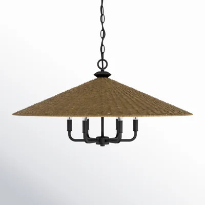 Jared 30" W 6-Light Dimmable Steel Cone Chandelier with Rattan Shade | Wayfair North America