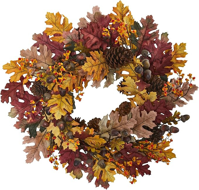 Nearly Natural 24in. Oak Leaf, Acorn & Pine Wreath | Amazon (US)