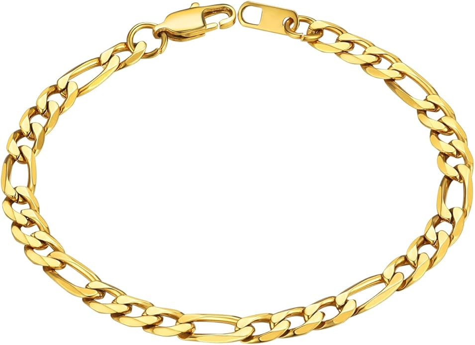 ChainsHouse Figaro Link Chain Bracelet, Mens Gold Bracelet Stainless Steel/Black/14K Gold Plated ... | Amazon (US)