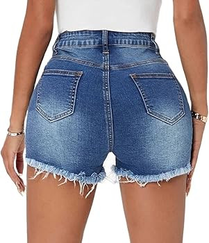 Women High Waisted Skinny Stretchy Denim Shorts Casual Summer Frayed Raw Hem Distressed Ripped Sh... | Amazon (US)