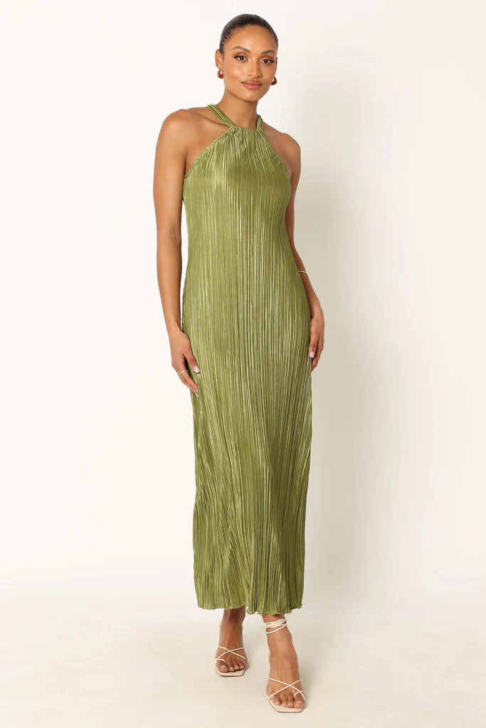 Melody Plisse Halter Maxi Dress - Olive | Petal & Pup (US)