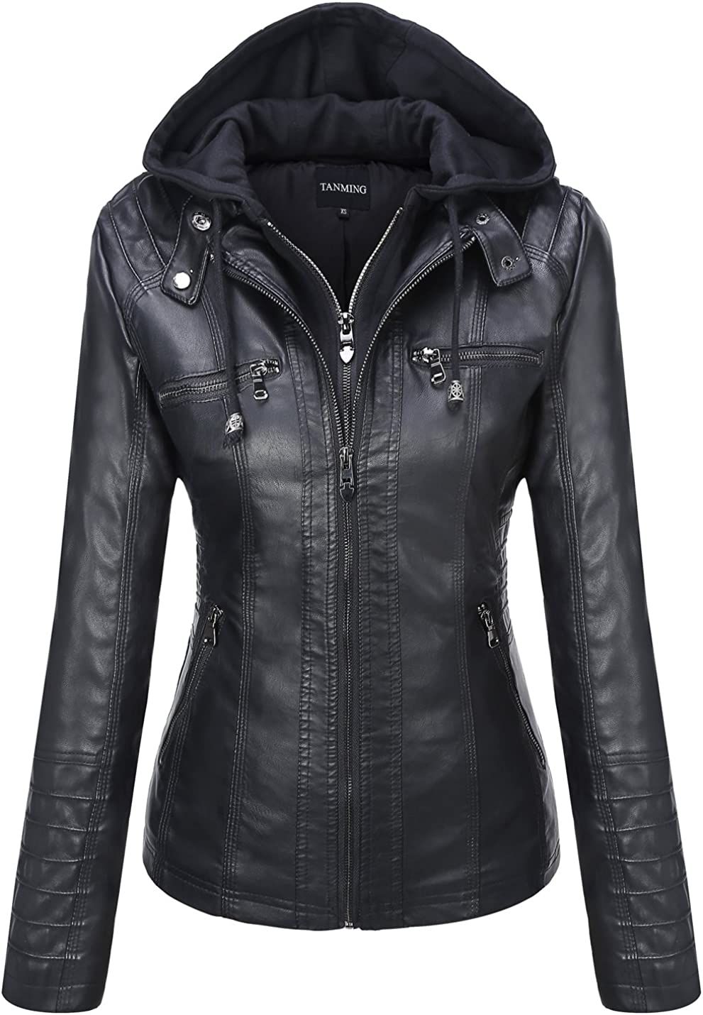 Tanming Women's Removable Hooded Faux Leather Jackets | Amazon (US)
