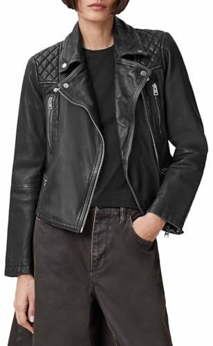 AllSaints Women's Cargo Leather Biker Jacket, Black/Grey | Amazon (US)