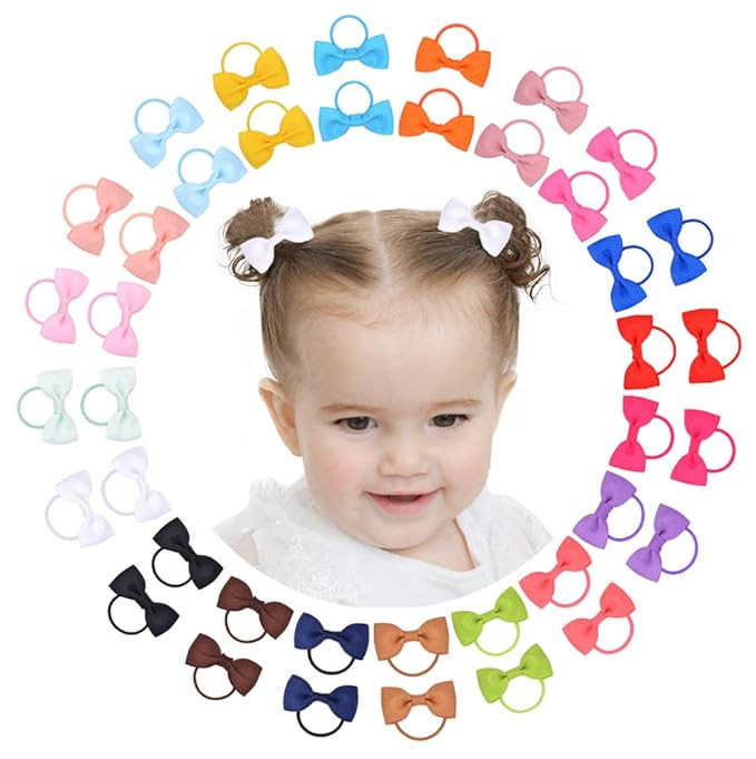40PCS 2 Inches Baby Girls Hair Bows Ties Mini Boutique Elastic Hair Rubber Ribbon Hair Band Acces... | Amazon (US)