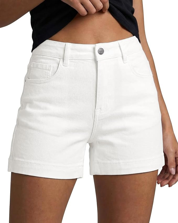 luvamia Jean Shorts for Women High Waisted Mid Thigh Mom Stretch Denim Shorts Casual Summer Jorts... | Amazon (US)