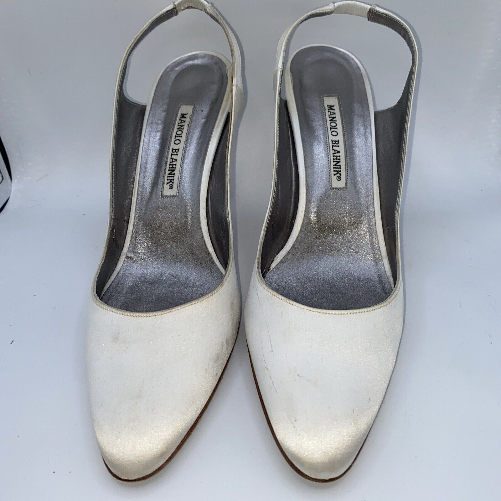 Manolo Blahnik White Satin Sling back Heels US 10 41 Euro  | eBay | eBay US