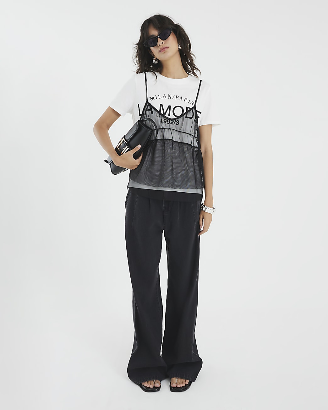 White Mesh Cami Front T-Shirt | River Island UK & IE