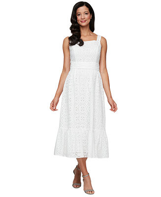 SL Fashions Women's Square-Neck Tea Eyelet Dress - Macy's | Macy's