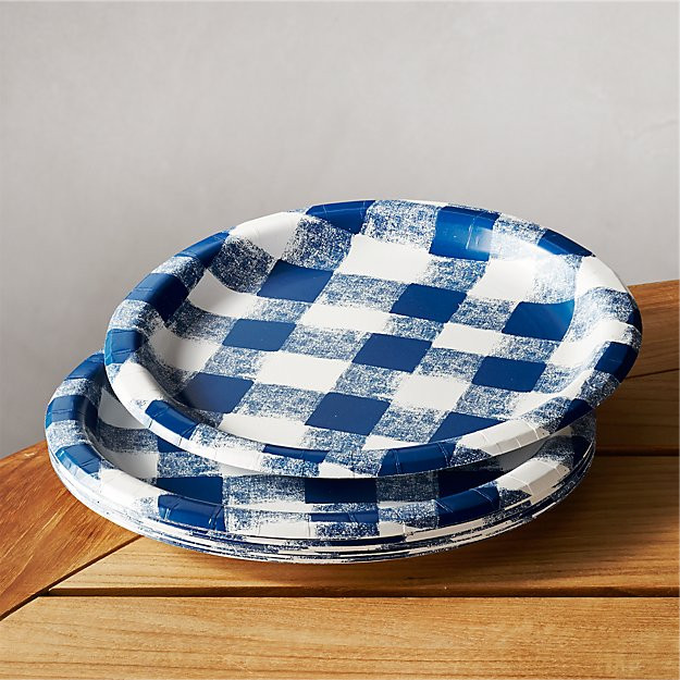 Set of 12 Blue Gingham 9" Paper Plates | Crate & Barrel