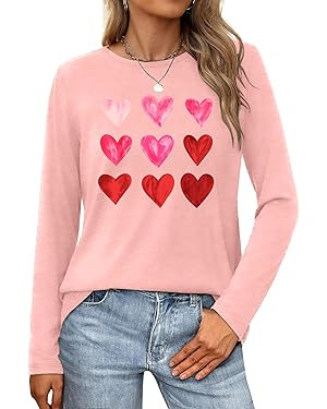 Valentine Shirts for Women Love Heart T Shirt Long Sleeve Valentines Gift Shirt Casual Tee Tops | Amazon (US)