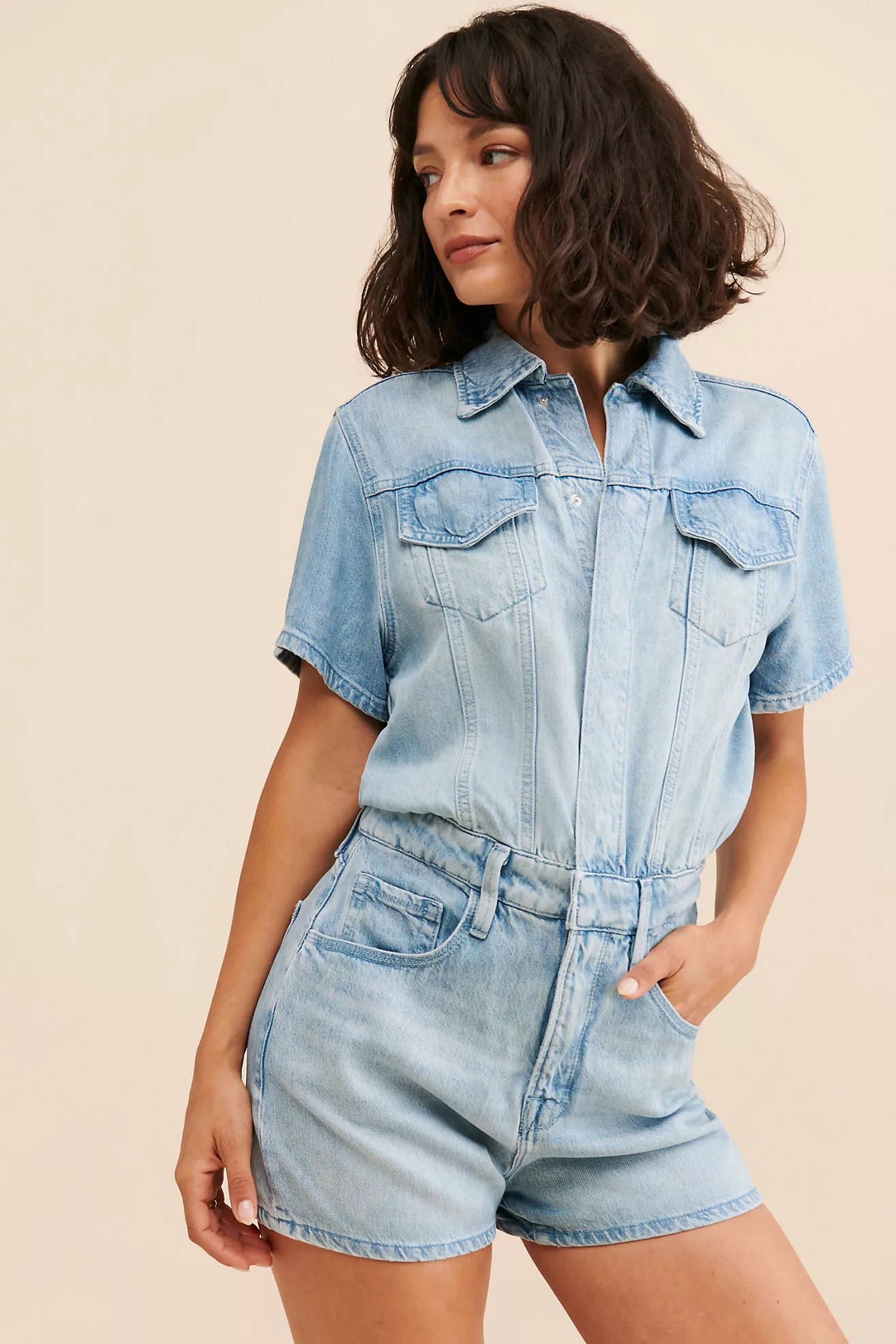 Good American Weightless Denim Romper | Anthropologie (US)